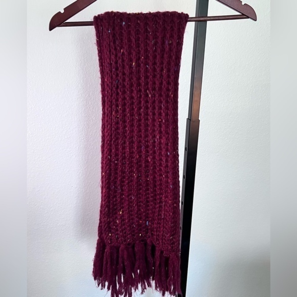 Warm beautiful Burgundy Knit Scarf with Fringe